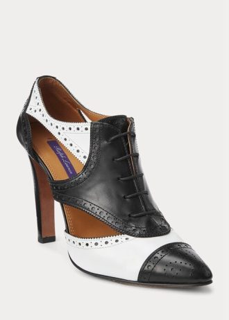 Schwarz / Weiß Ralph Lauren Lindley Kalbslederstiefel im Color-Blocking-Stil für Damen