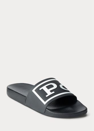 Schwarz/Weiße Hausschuhe mit Ralph Lauren Logo für Herren