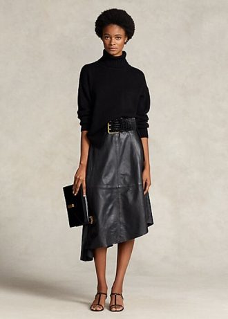 Schwarze asymmetrische Tellerröcke aus Lammfell von Ralph Lauren für Damen
