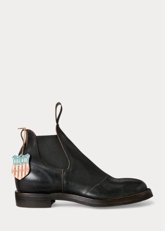 Schwarze Chelsea-Stiefel aus handpoliertem Leder von Ralph Lauren für Herren