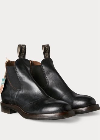 Schwarze Chelsea-Stiefel aus handpoliertem Leder von Ralph Lauren für Herren