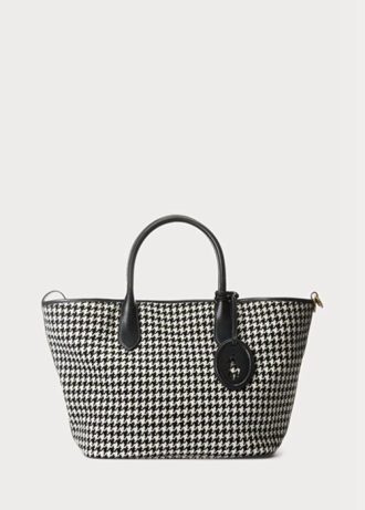 Schwarze Damen-Handtasche „Houndstooth“ von Ralph Lauren mit mittlerem Bellport-Muster