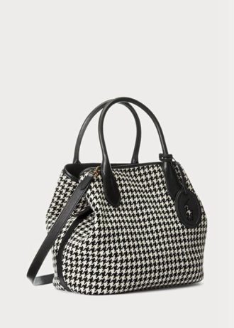 Schwarze Damen-Handtasche „Houndstooth“ von Ralph Lauren mit mittlerem Bellport-Muster