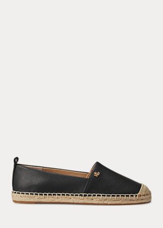 Schwarze Damen Ralph Lauren Cameryn IV Flache Schuhe aus getrommeltem Leder