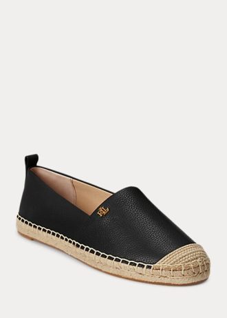 Schwarze Damen Ralph Lauren Cameryn IV Flache Schuhe aus getrommeltem Leder