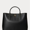 Schwarze Damen Ralph Lauren Leder Große Marcy Satchel Taschen