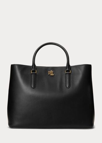 Schwarze Damen Ralph Lauren Leder Große Marcy Satchel Taschen