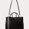 Schwarze Damen Ralph Lauren Leder Große Marcy Satchel Taschen