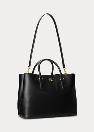 Schwarze Damen Ralph Lauren Leder Große Marcy Satchel Taschen