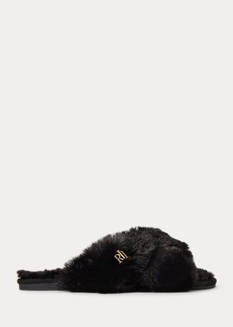 Schwarze Damen Ralph Lauren Sydni Flache Schuhe aus Kunstpelz Schwarze Damen Ralph Lauren Sydni Flache Schuhe aus Kunstpelz