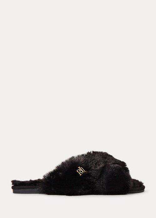Schwarze Damen Ralph Lauren Sydni Flache Schuhe aus Kunstpelz Schwarze Damen Ralph Lauren Sydni Flache Schuhe aus Kunstpelz