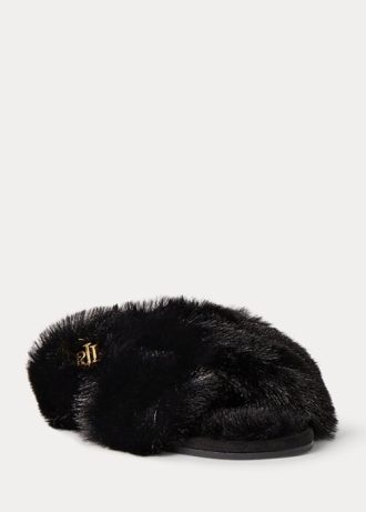 Schwarze Damen Ralph Lauren Sydni Flache Schuhe aus Kunstpelz Schwarze Damen Ralph Lauren Sydni Flache Schuhe aus Kunstpelz