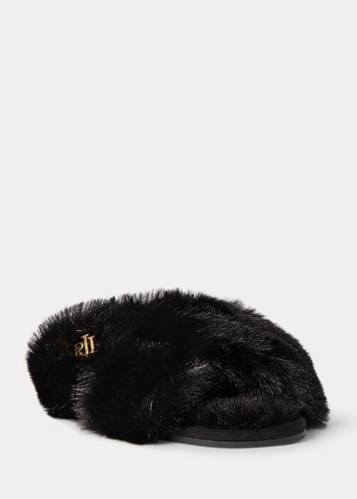 Schwarze Damen Ralph Lauren Sydni Flache Schuhe aus Kunstpelz Schwarze Damen Ralph Lauren Sydni Flache Schuhe aus Kunstpelz
