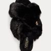 Schwarze Damen Ralph Lauren Sydni Flache Schuhe aus Kunstpelz Schwarze Damen Ralph Lauren Sydni Flache Schuhe aus Kunstpelz
