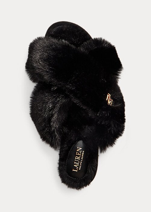 Schwarze Damen Ralph Lauren Sydni Flache Schuhe aus Kunstpelz Schwarze Damen Ralph Lauren Sydni Flache Schuhe aus Kunstpelz