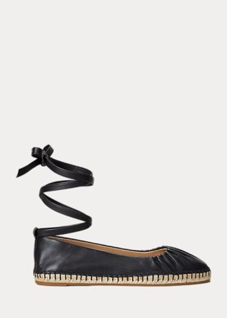 Schwarze flache Schnürschuhe Cecilia aus Nappaleder für Damen von Ralph Lauren