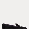 Schwarze, flache Schuhe aus besticktem Samt von Ralph Lauren Alonzo für Damen