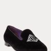 Schwarze, flache Schuhe aus besticktem Samt von Ralph Lauren Alonzo für Damen
