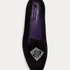 Schwarze, flache Schuhe aus besticktem Samt von Ralph Lauren Alonzo für Damen