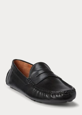 Schwarze Herren Ralph Lauren Anders Leder Driver Freizeitschuhe