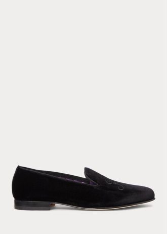 Schwarze Herrenschuhe aus besticktem Samt von Ralph Lauren – Alonzo