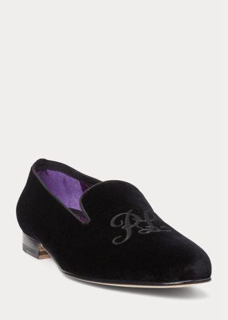 Schwarze Herrenschuhe aus besticktem Samt von Ralph Lauren – Alonzo