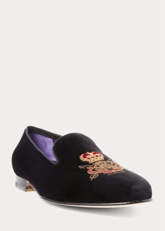 Schwarze Herrenschuhe aus Samt von Ralph Lauren Alonzo Bullion Crest Schwarze Herrenschuhe aus Samt von Ralph Lauren Alonzo Bullion Crest