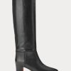 Schwarze hohe Kalbslederstiefel von Ralph Lauren für Damen Schwarze hohe Kalbslederstiefel von Ralph Lauren für Damen