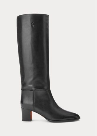 Schwarze hohe Kalbslederstiefel von Ralph Lauren für Damen
