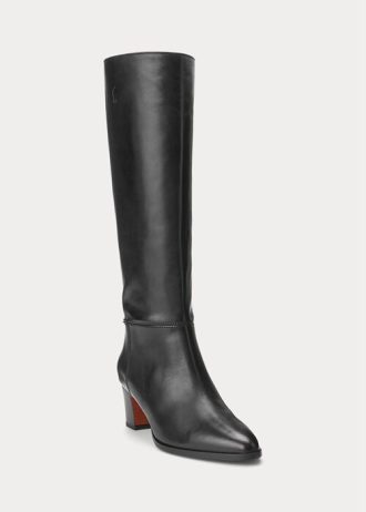 Schwarze hohe Kalbslederstiefel von Ralph Lauren für Damen