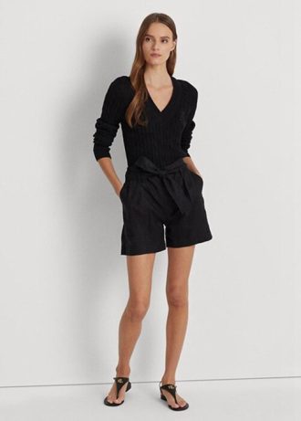 Schwarze Leinenshorts mit Gürtel von Ralph Lauren für Damen