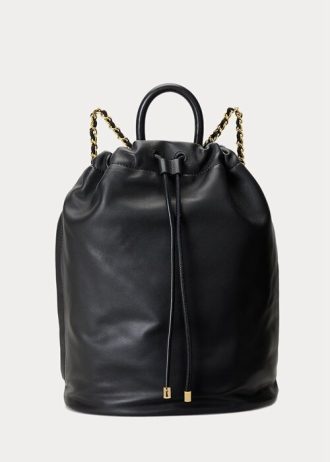 Schwarze mittelgroße Izzie-Rucksäcke aus Nappaleder für Damen von Ralph Lauren