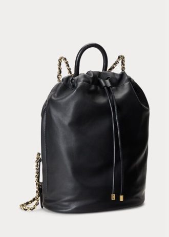 Schwarze mittelgroße Izzie-Rucksäcke aus Nappaleder für Damen von Ralph Lauren
