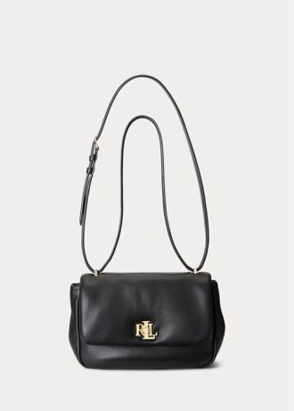 Schwarze mittelgroße Schultertaschen aus Nappaleder für Damen von Ralph Lauren