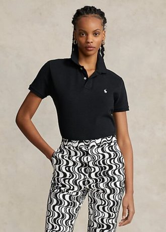 Schwarze Poloshirts aus Mesh im Classic Fit von Ralph Lauren für Damen Schwarze Poloshirts aus Mesh im Classic Fit von Ralph Lauren für Damen