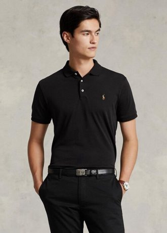 Schwarze Poloshirts aus weicher Baumwolle im Custom Slim Fit von Ralph Lauren für Herren Schwarze Poloshirts aus weicher Baumwolle im Custom Slim Fit von Ralph Lauren für Herren