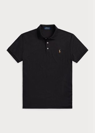 Schwarze Poloshirts aus weicher Baumwolle im Custom Slim Fit von Ralph Lauren für Herren Schwarze Poloshirts aus weicher Baumwolle im Custom Slim Fit von Ralph Lauren für Herren
