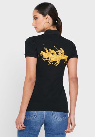 Schwarze Poloshirts für Damen von Ralph Lauren mit Knopfdetail