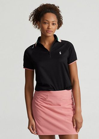 Schwarze Poloshirts mit Viertelreißverschluss im Tailored Fit von Ralph Lauren für Damen