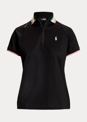 Schwarze Poloshirts mit Viertelreißverschluss im Tailored Fit von Ralph Lauren für Damen