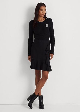 Schwarze Ponte-Röcke mit Rüschenbesatz für Damen von Ralph Lauren