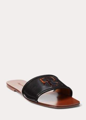 Schwarze Ralph Lauren Andela Sandalen aus brüniertem Kalbsleder für Damen Schwarze Ralph Lauren Andela Sandalen aus brüniertem Kalbsleder für Damen