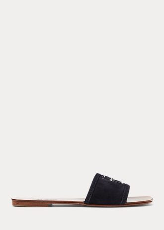 Schwarze Ralph Lauren Andela Sandalen aus Kalbswildleder für Damen Schwarze Ralph Lauren Andela Sandalen aus Kalbswildleder für Damen