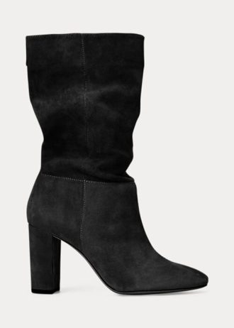 Schwarze Ralph Lauren Artizan Wildlederstiefel für Damen