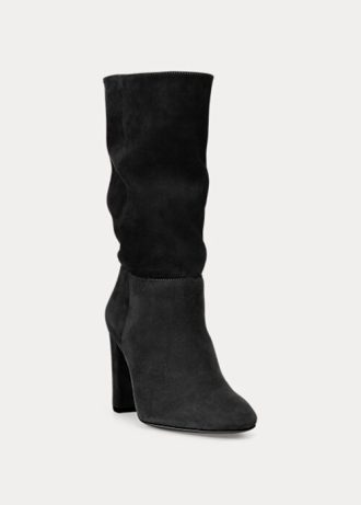 Schwarze Ralph Lauren Artizan Wildlederstiefel für Damen
