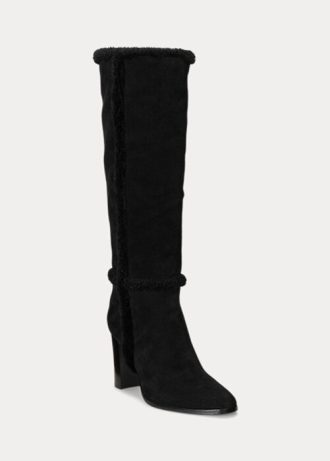 Schwarze Ralph Lauren Aubri Wildlederstiefel für Damen