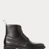 Schwarze Ralph Lauren Bryson Captoe-Lederstiefel für Herren