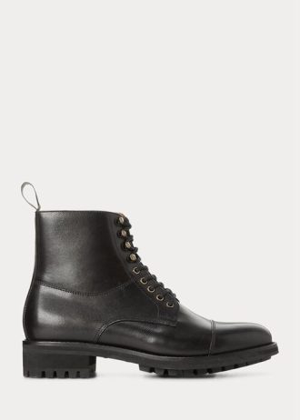 Schwarze Ralph Lauren Bryson Captoe-Lederstiefel für Herren