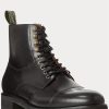 Schwarze Ralph Lauren Bryson Captoe-Lederstiefel für Herren