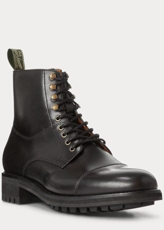 Schwarze Ralph Lauren Bryson Captoe-Lederstiefel für Herren